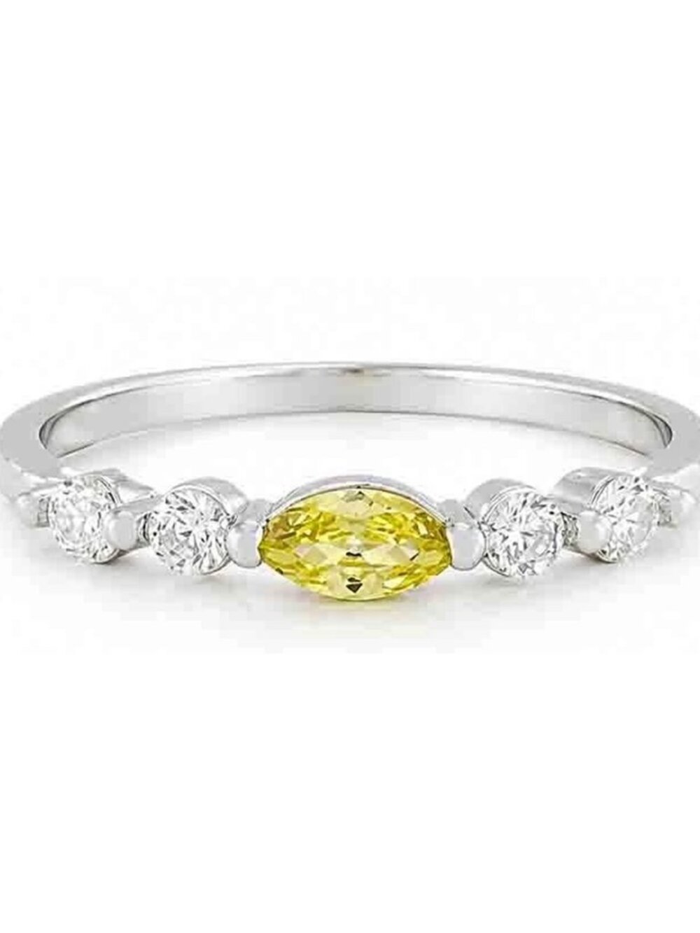 Created Yellow Topaz & White Sapphire Ring SOLID .925 Sterling Silver